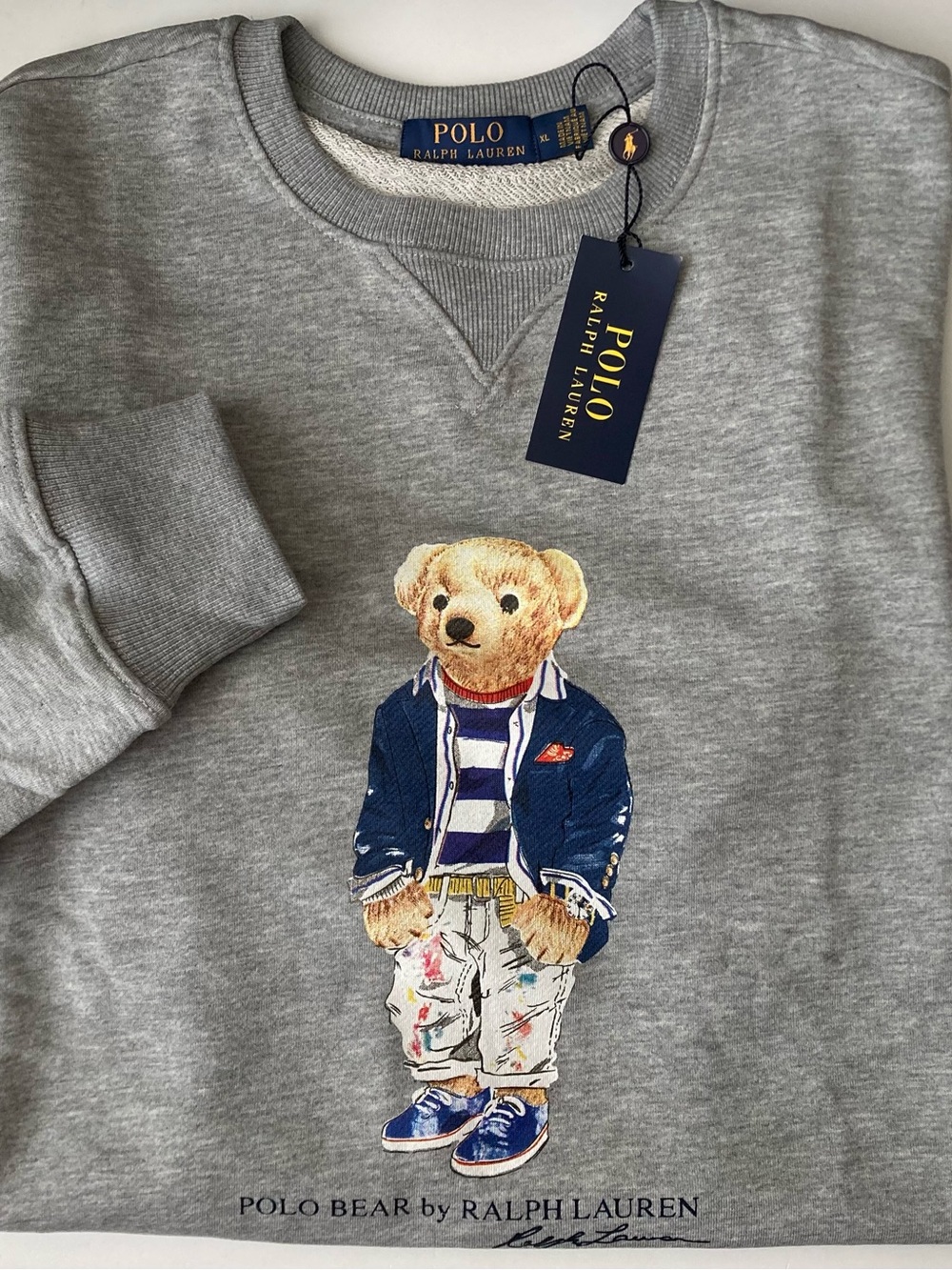 Polo Bear Ralph Lauren Sweatshirt Gray Cotton Long Sleeve XL Men’s Crewneck New
